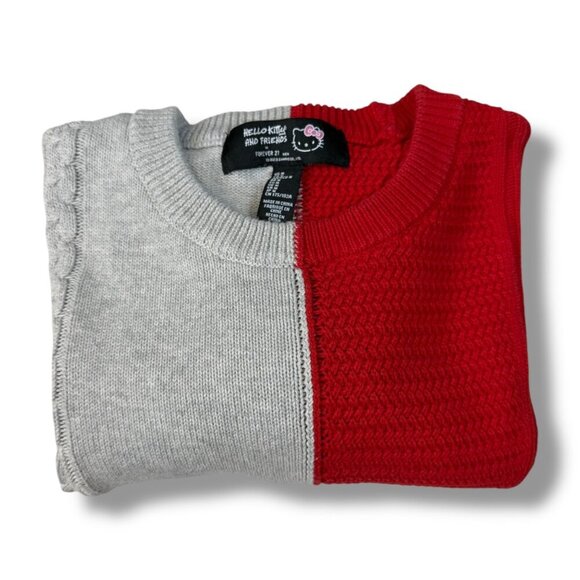 Hello Kitty & Friends Sweater Sz M Red/Gray/Black Colorblock Cable Knit Crewneck - Picture 3 of 10